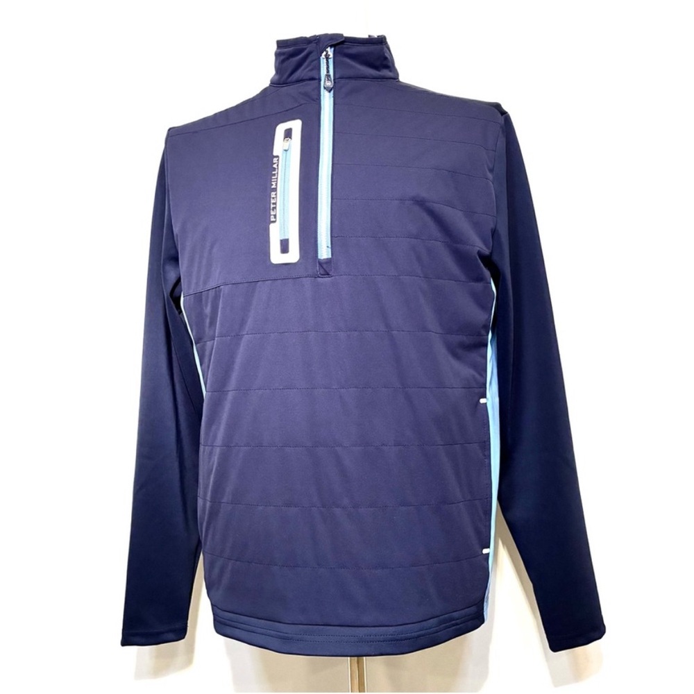 Peter Millar Navy and Light Blue Quarter-Zip Pullover, Size S